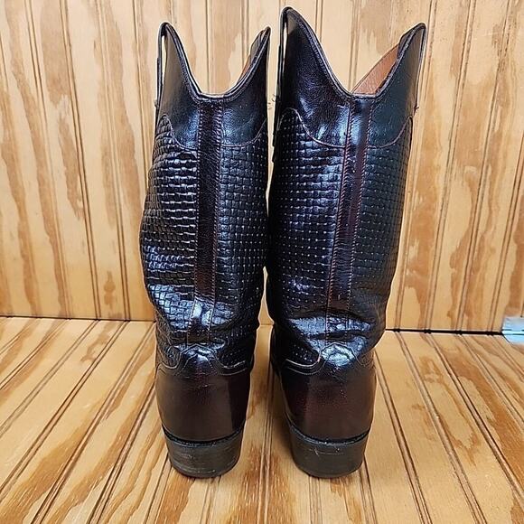 Handmade HTF Basket-Weave Leather El Dorado Western Cowboy Boots Men's 9D - Picture 4 of 12